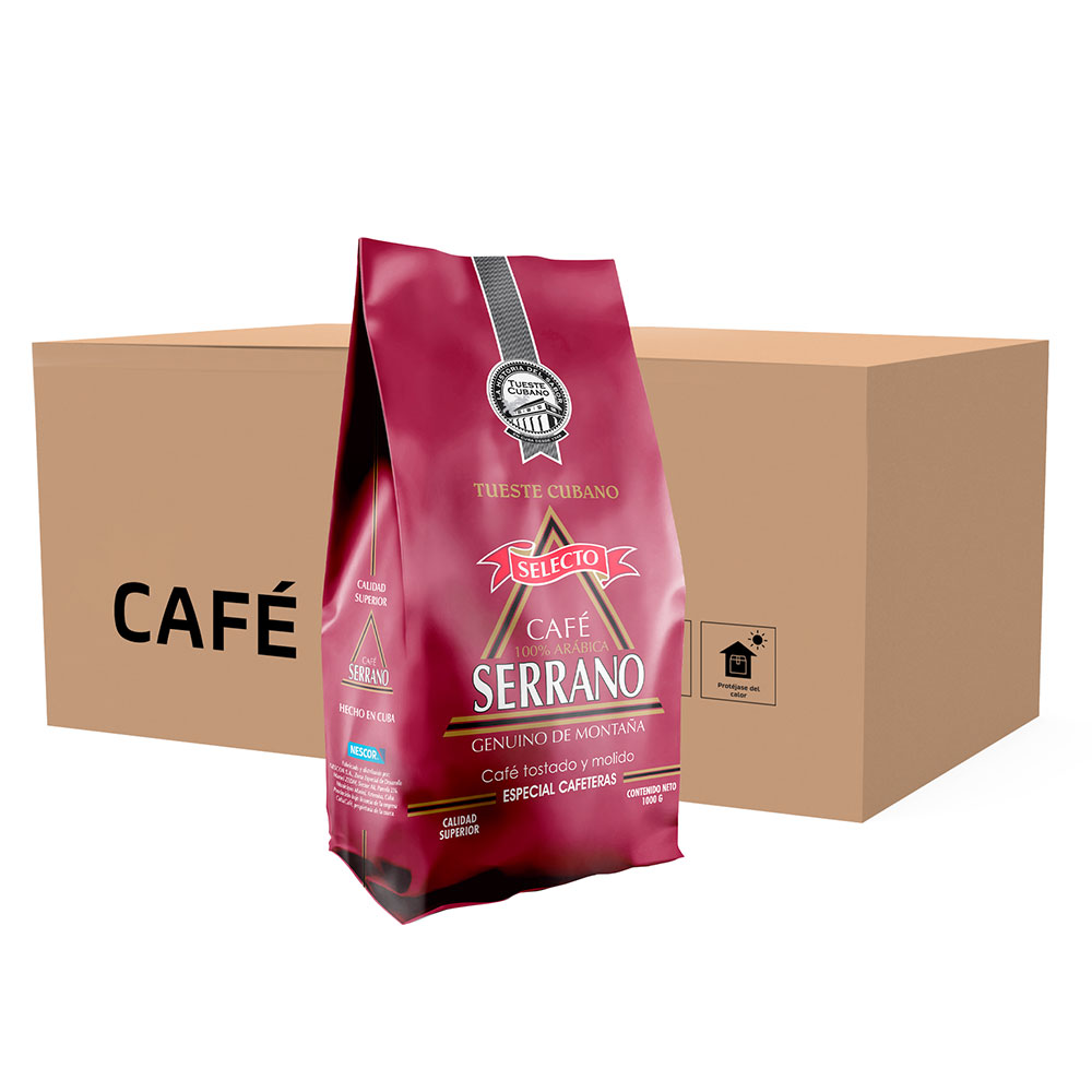 Café SERRANO Tostado y Molido, Caja de 12 unidades de 1kg