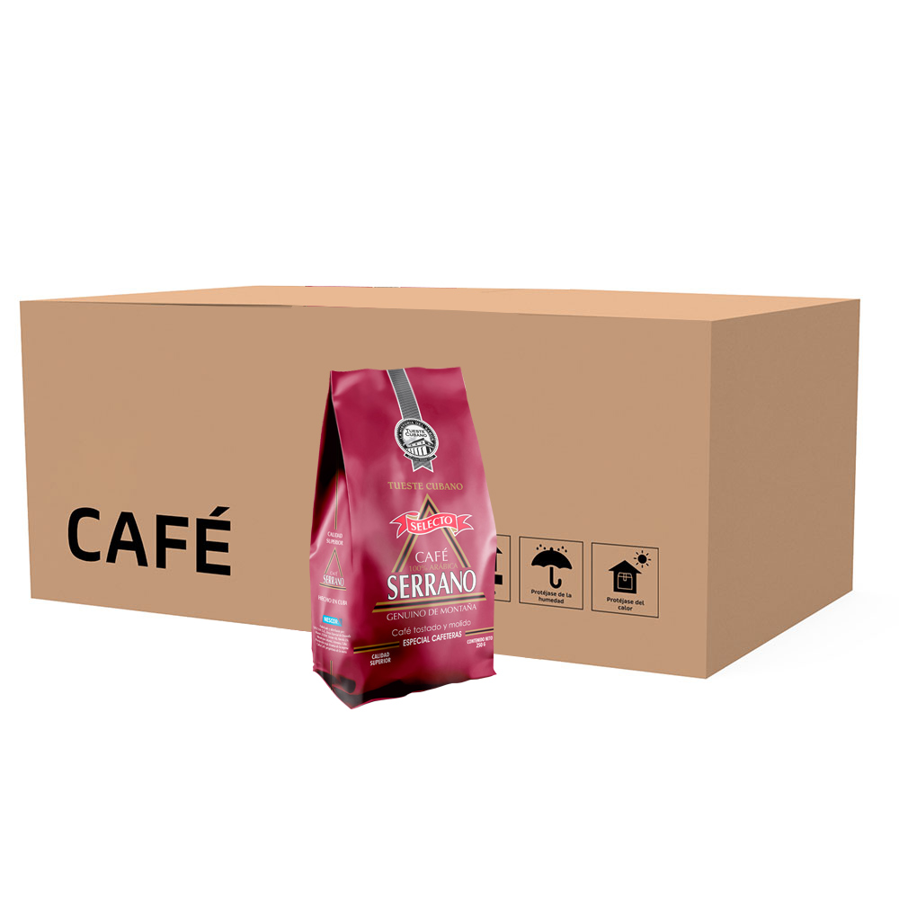 Café SERRANO tostado y molido, Caja de 48 unidades de 250 g